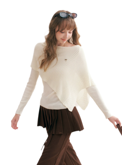 Diagonal Shawl Knit Sweater