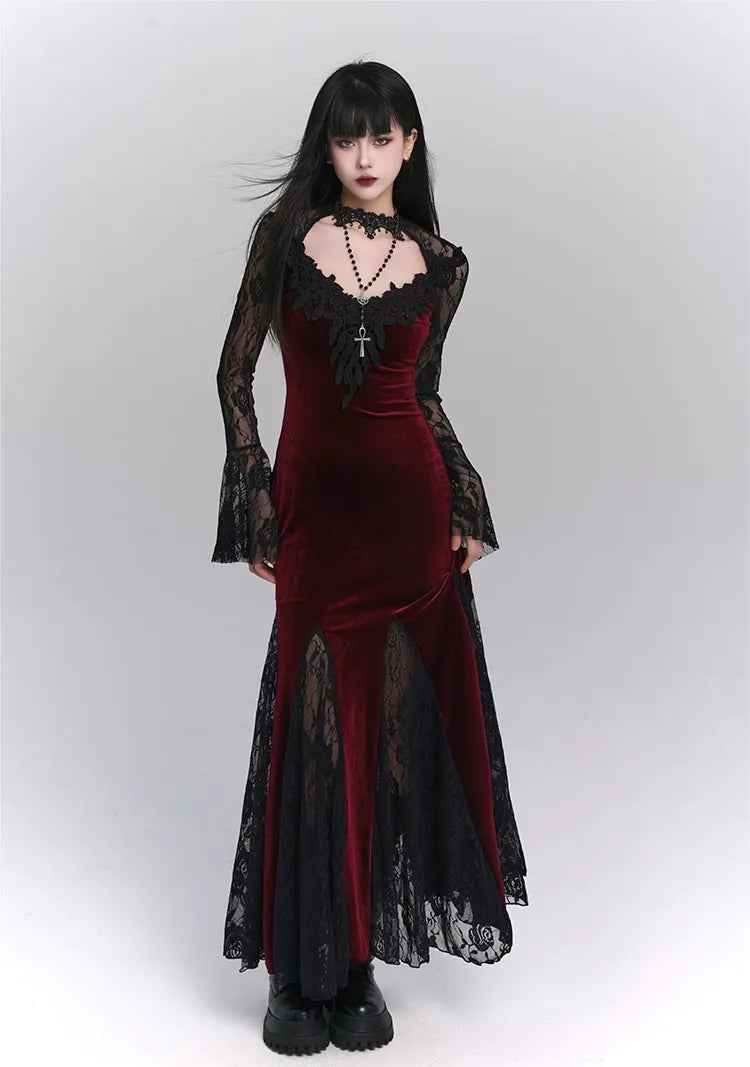 Lace-Sleeve Mermaid Gothic Dress