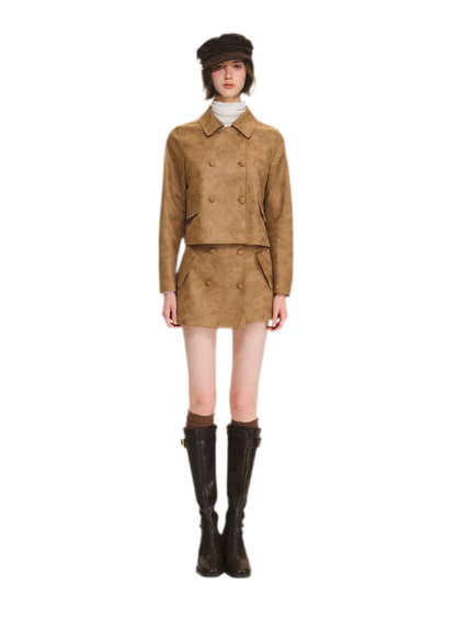 Distressed Leather Jacket Skort Set