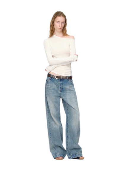 Gewassen vintage jeans met rechte pijpen