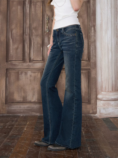 Distressed Low-Rise Flare Jeans