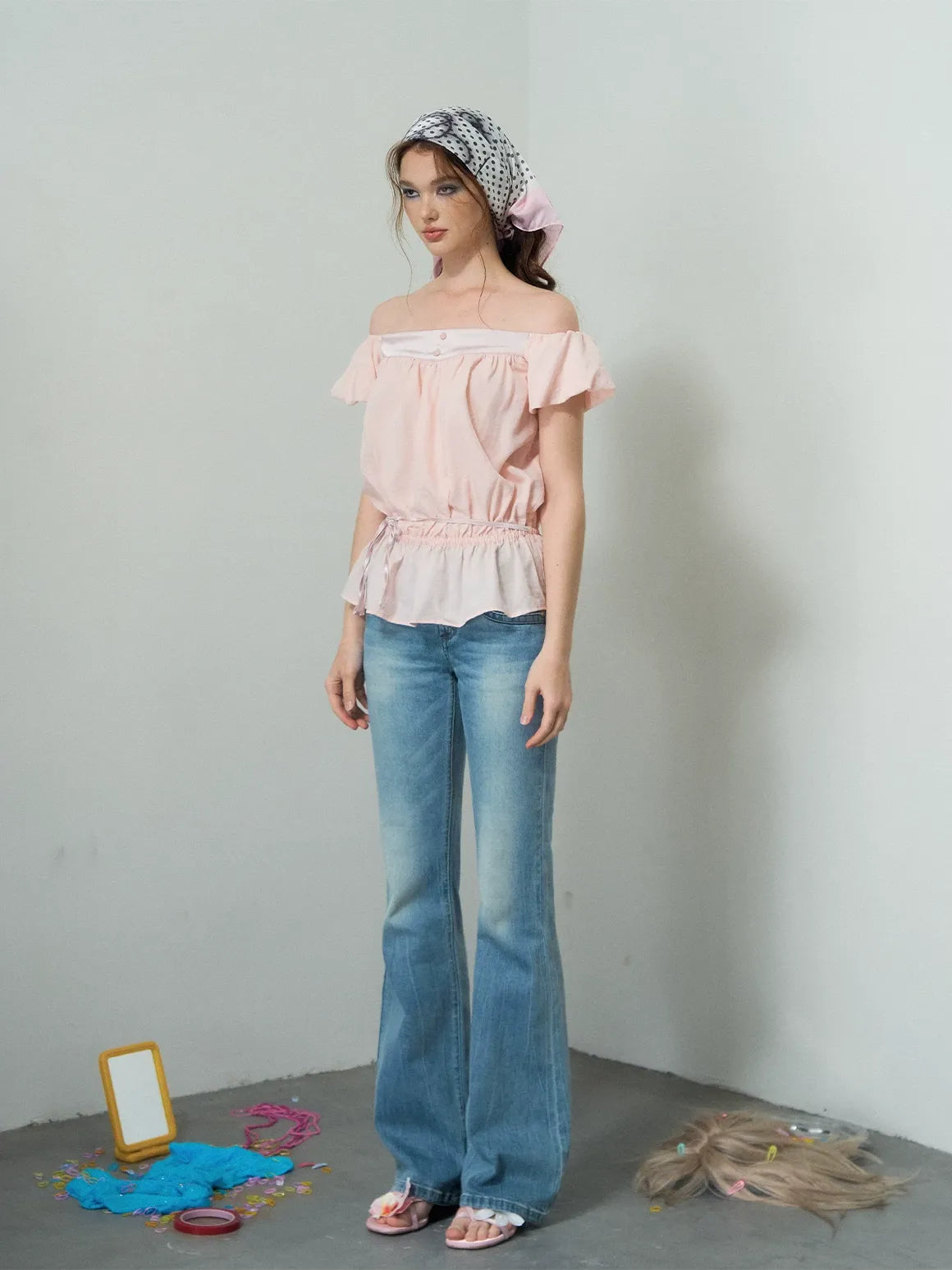 Washed Low-Rise Flare Jeans