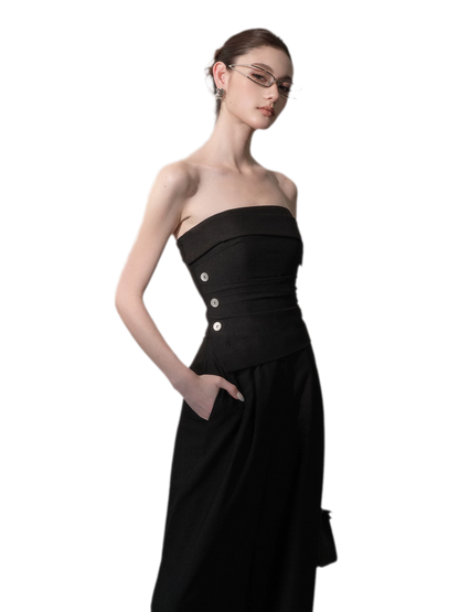 Ruched Strapless Wide-Leg Jumpsuit