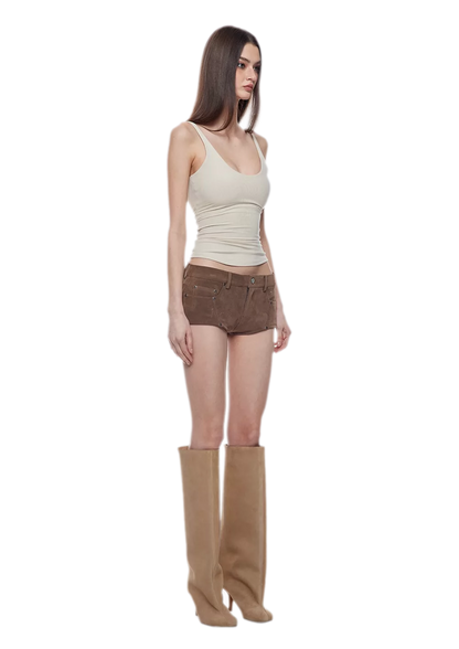 Suede-Effect Low-Rise Shorts