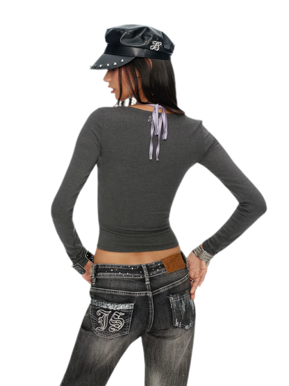 Top de base de encaje elástico con cuello halter