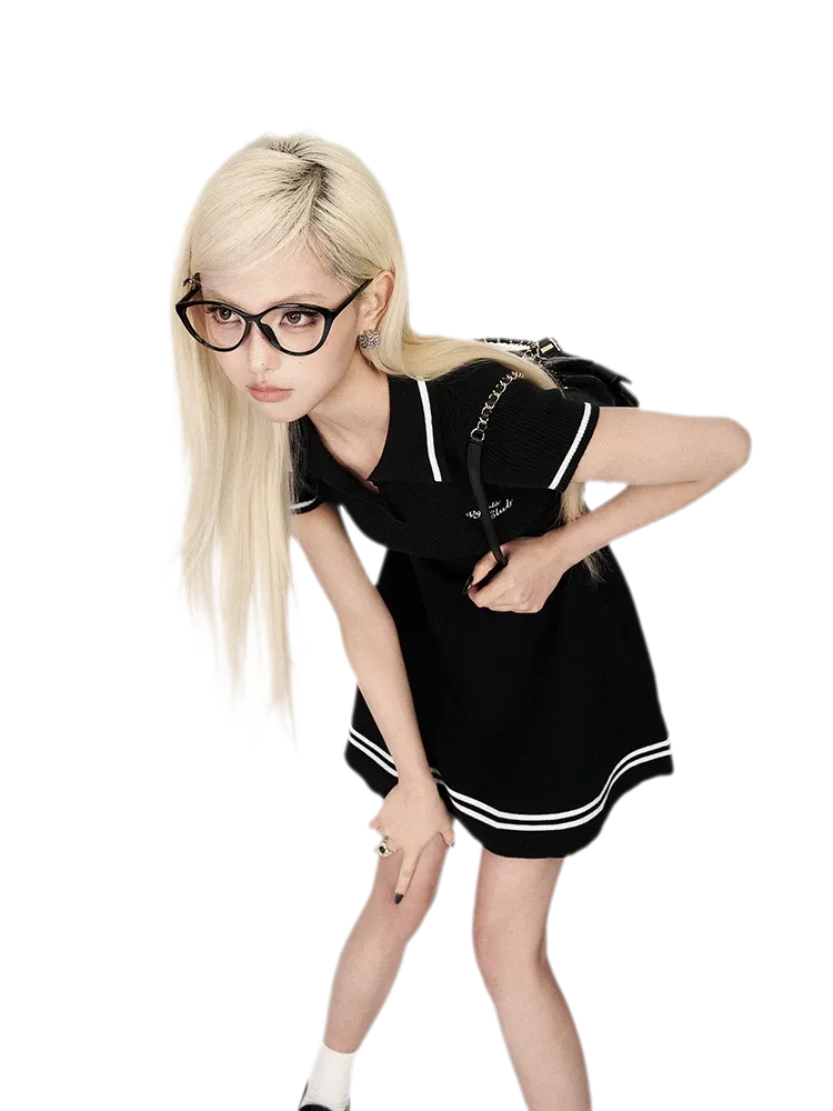 Contrast Knit Flared Dress