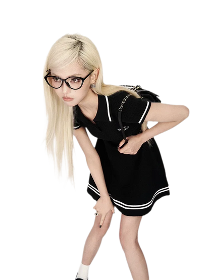 Contrast Knit Flared Dress