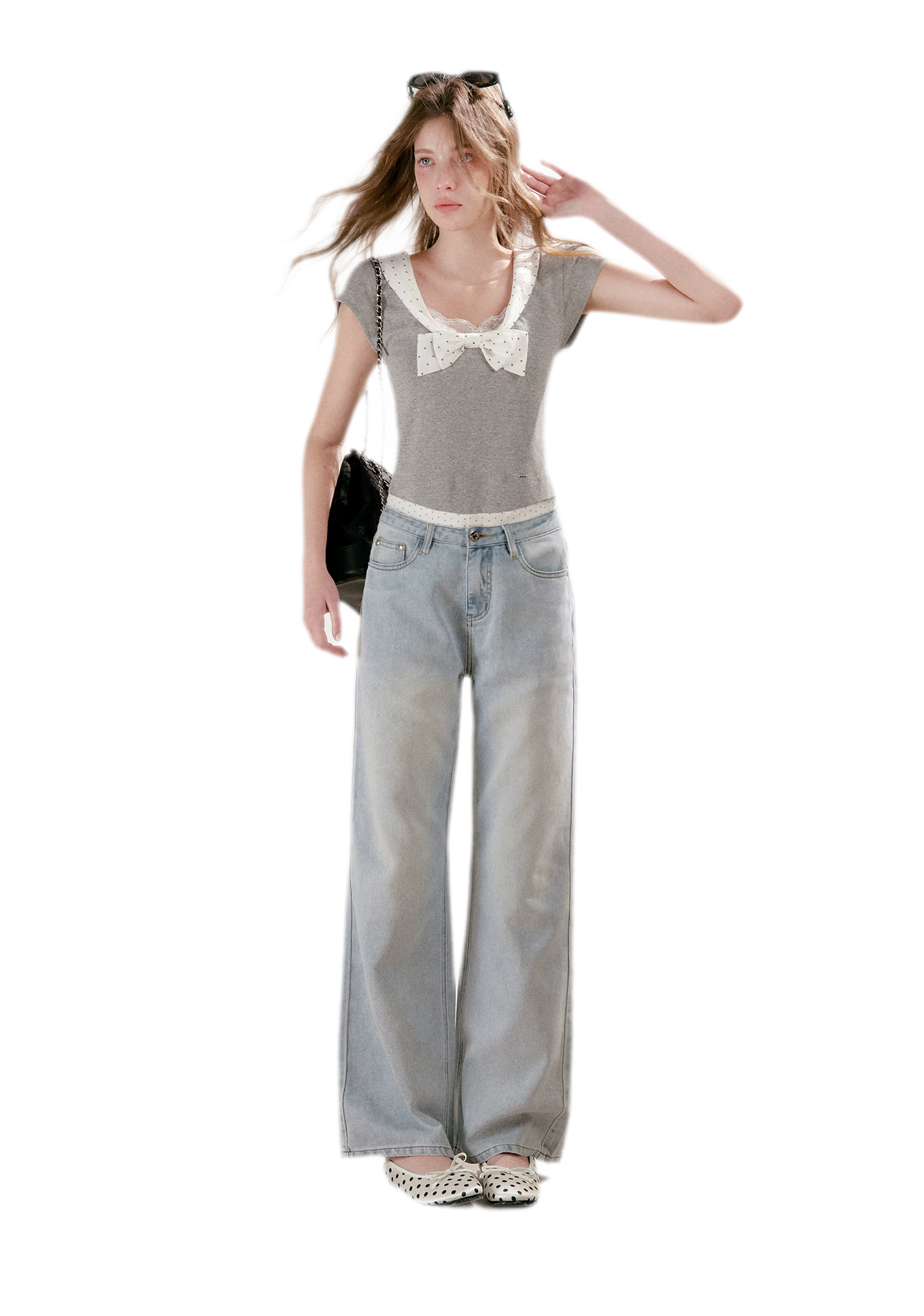 Polka-Dot Bow Knit Top