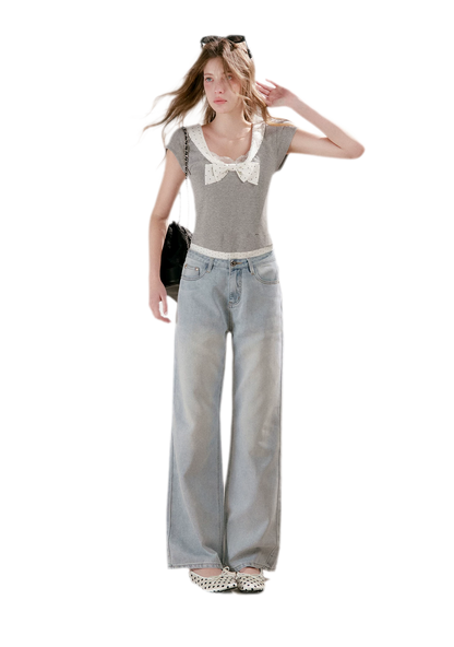 Polka-Dot Bow Knit Top