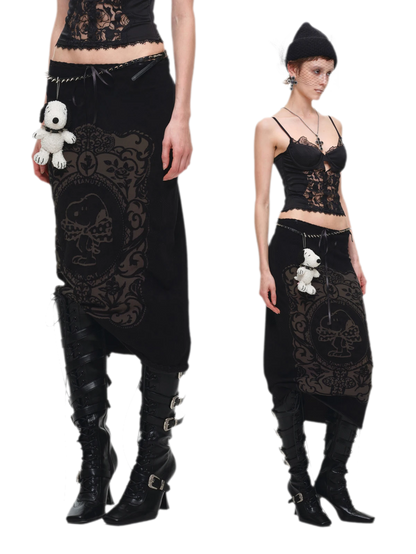 Burnout Graphic Midi Knit Skirt
