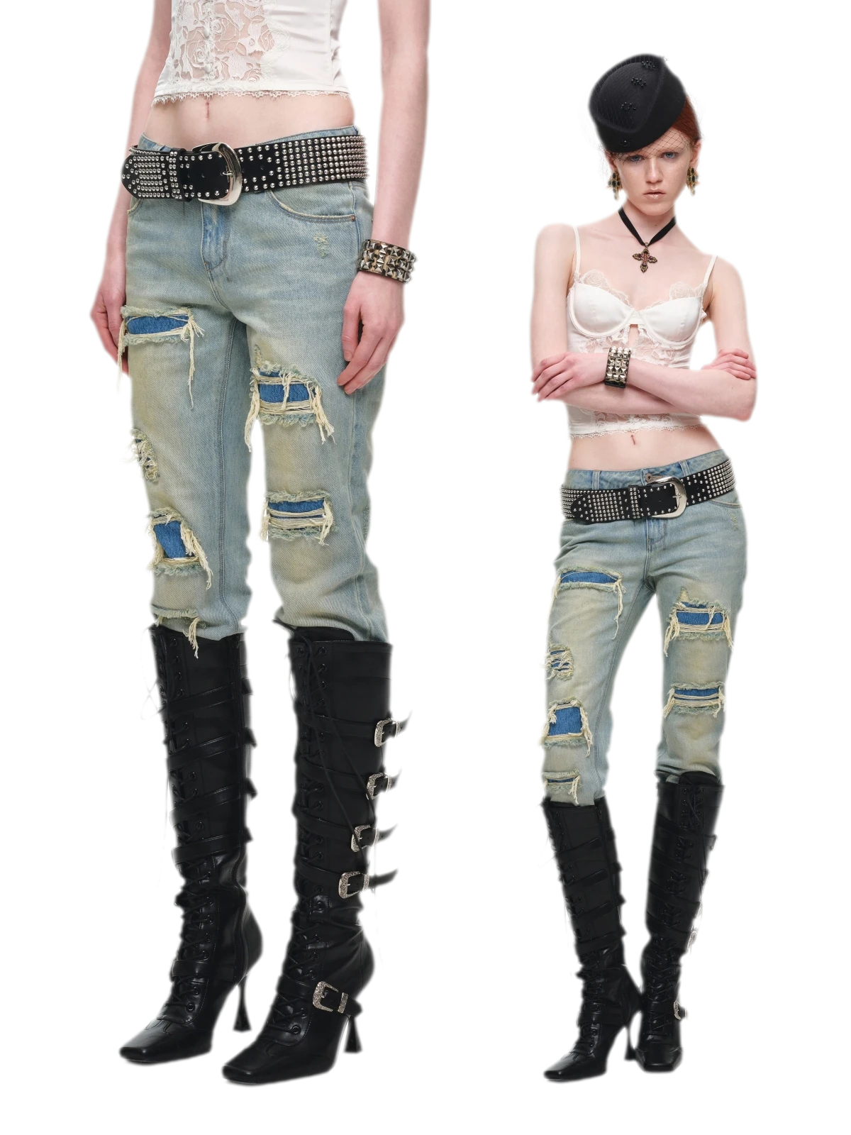 Metal Buckle Knee-High Boots