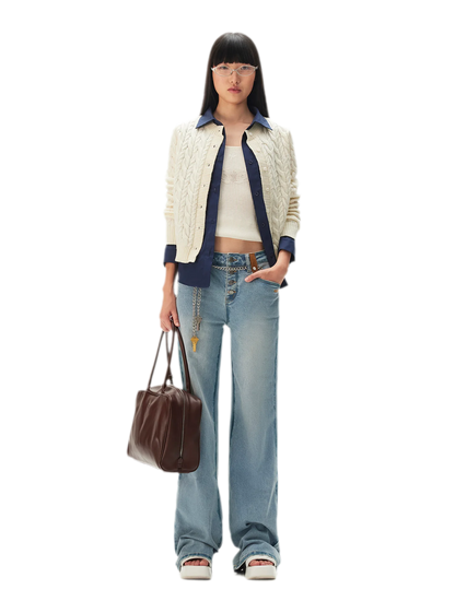 Cable Knit Faux-Layer Cardigan