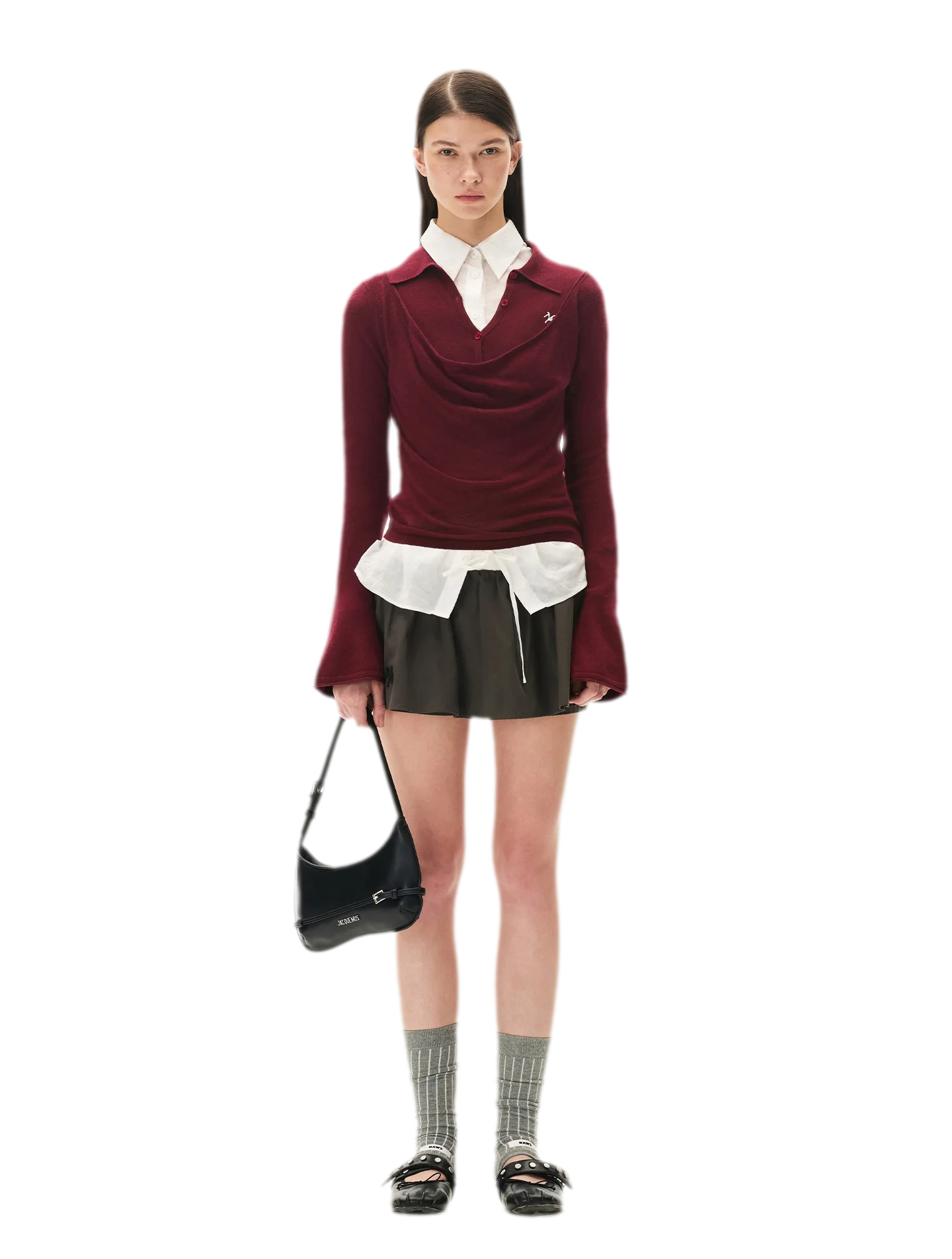 Cashmere Cowl-Neck Flared-Sleeve Knit Top