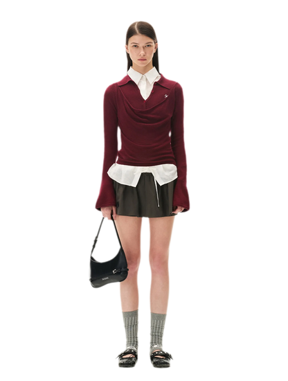 Cashmere Cowl-Neck Flared-Sleeve Knit Top