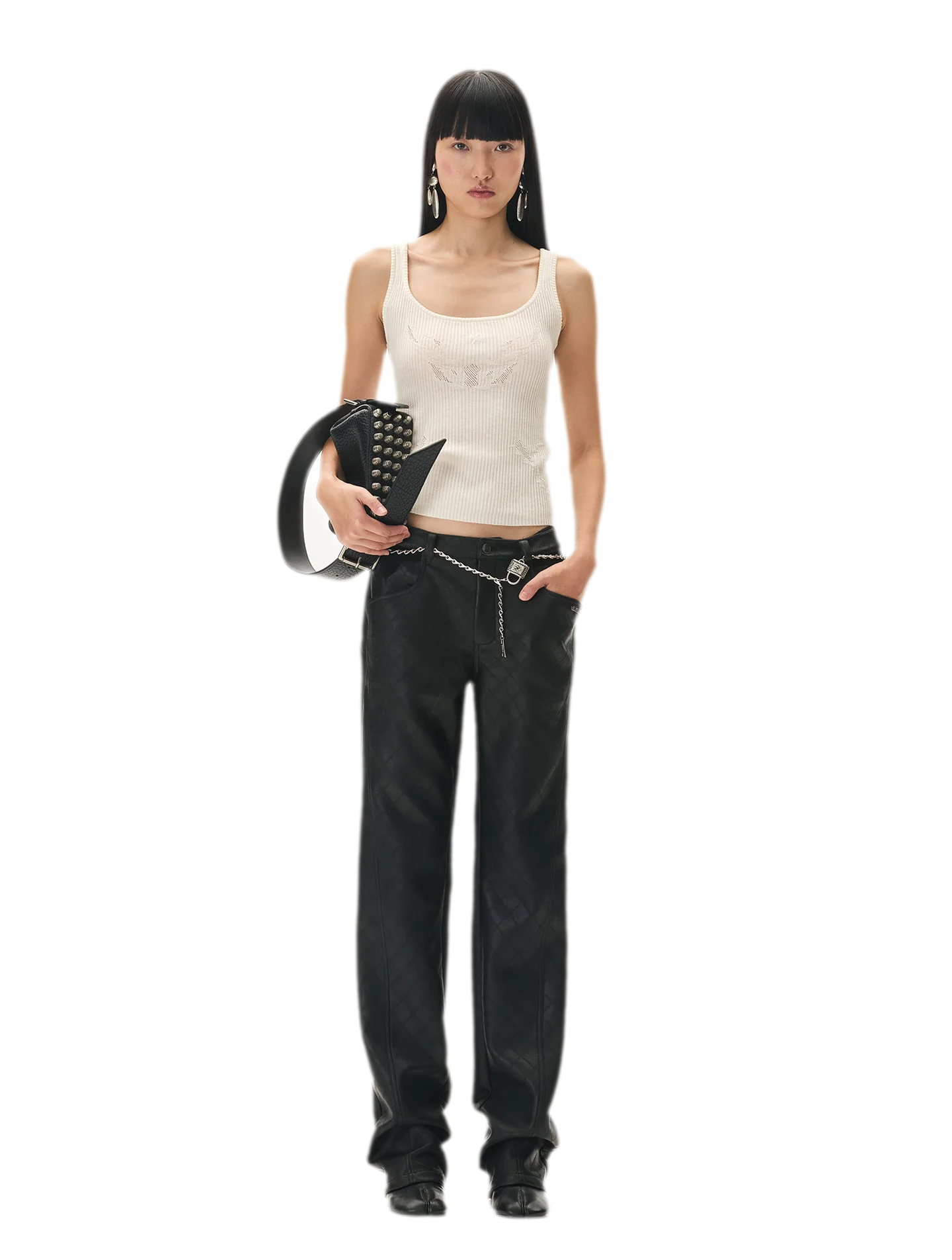 Diamond-Quilted Straight-Leg Pants
