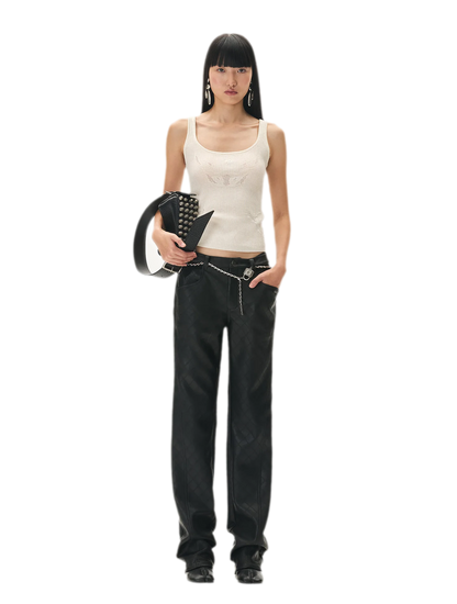 Diamond-Quilted Straight-Leg Pants