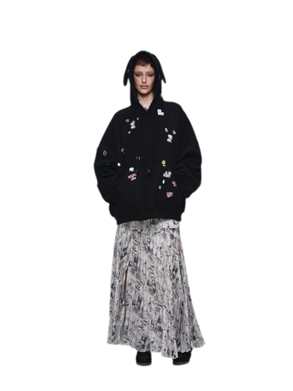 Pleated Newspaper A-Line Skirt