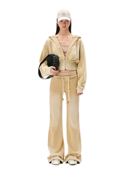 Sand-Washed Faded Straight-Leg Pants