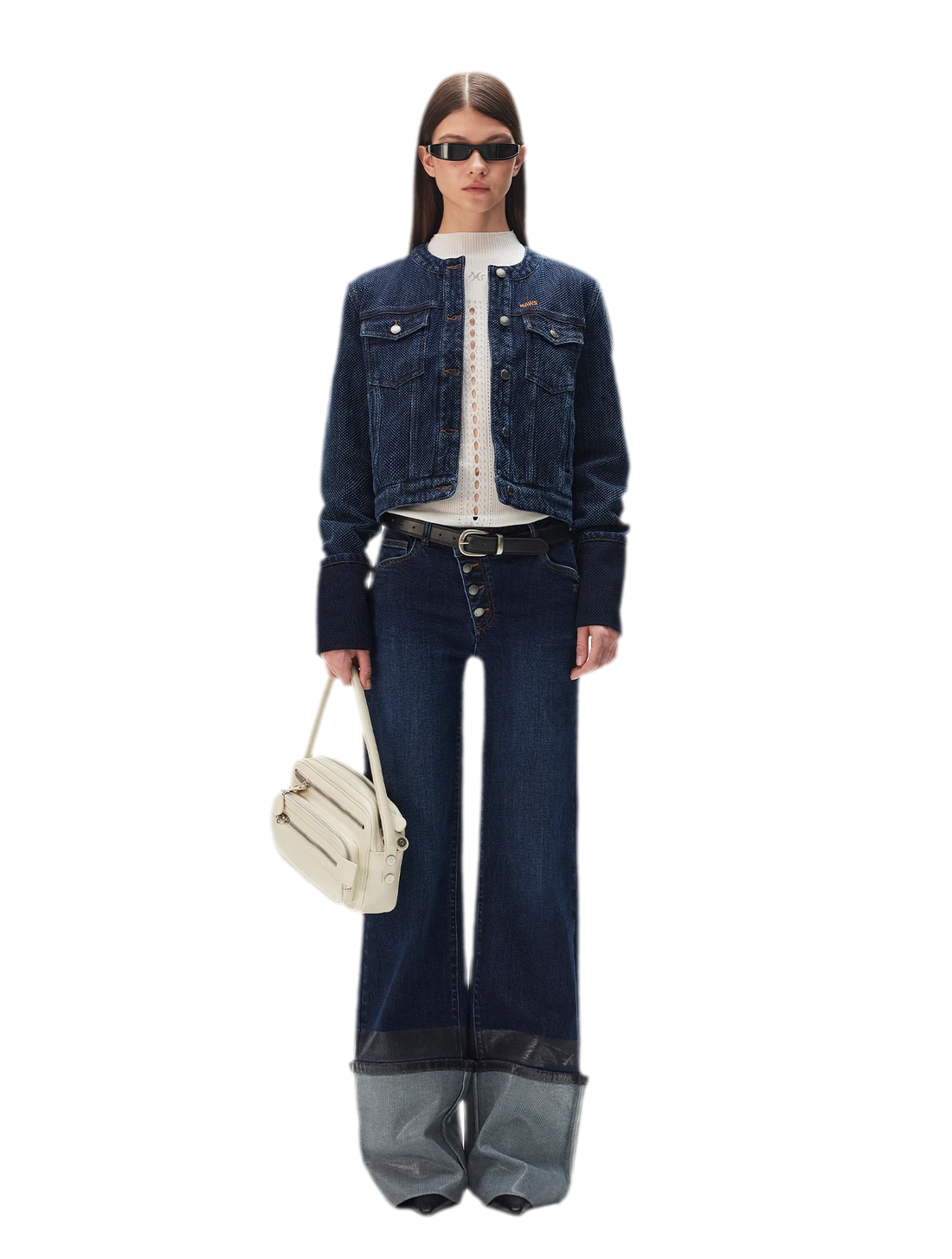 Textured Jacquard Cropped Denim Jacket