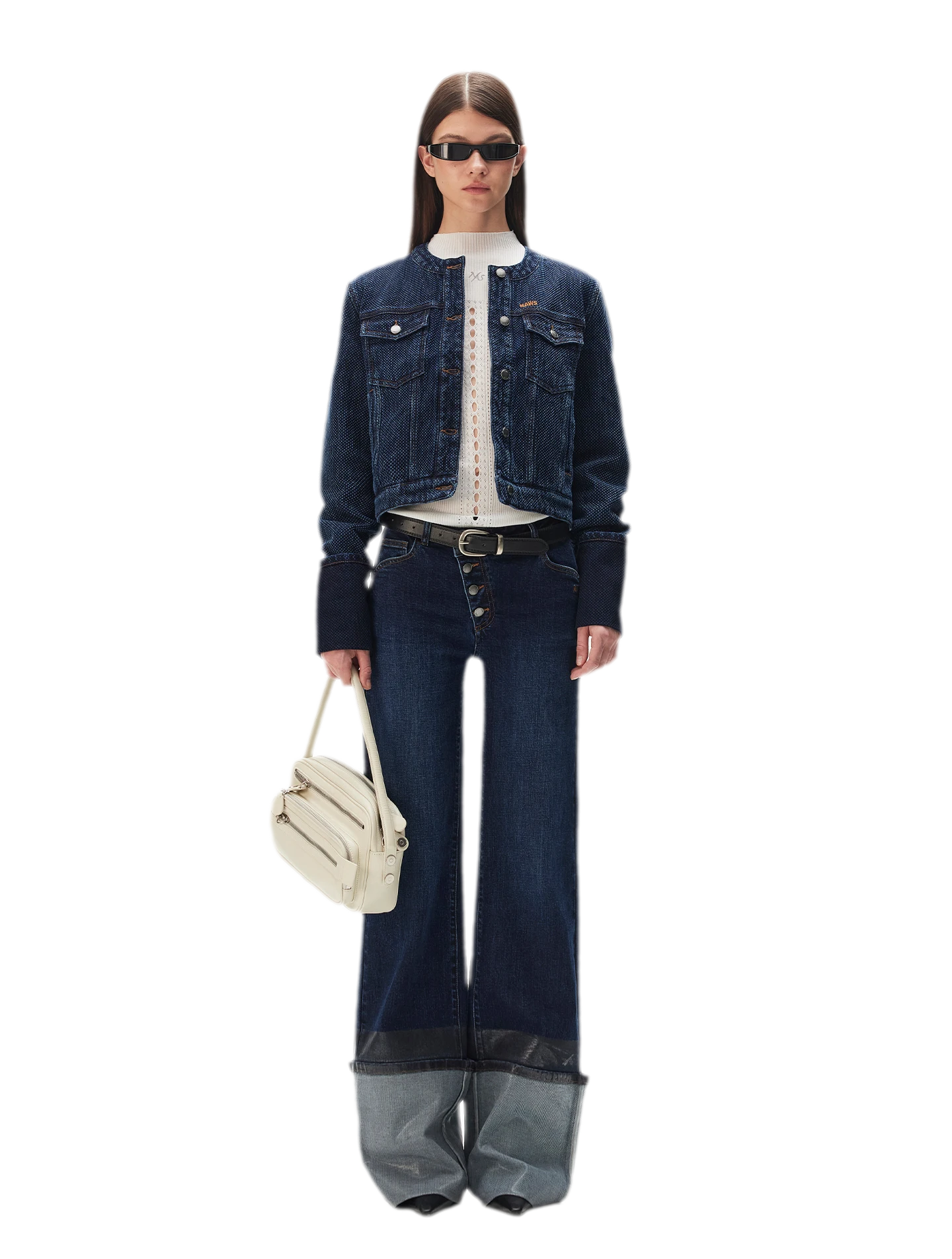 Textured Jacquard Cropped Denim Jacket