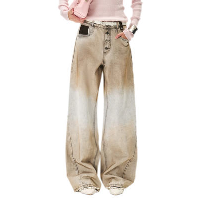 Coated Distressed Wide-Leg Jeans