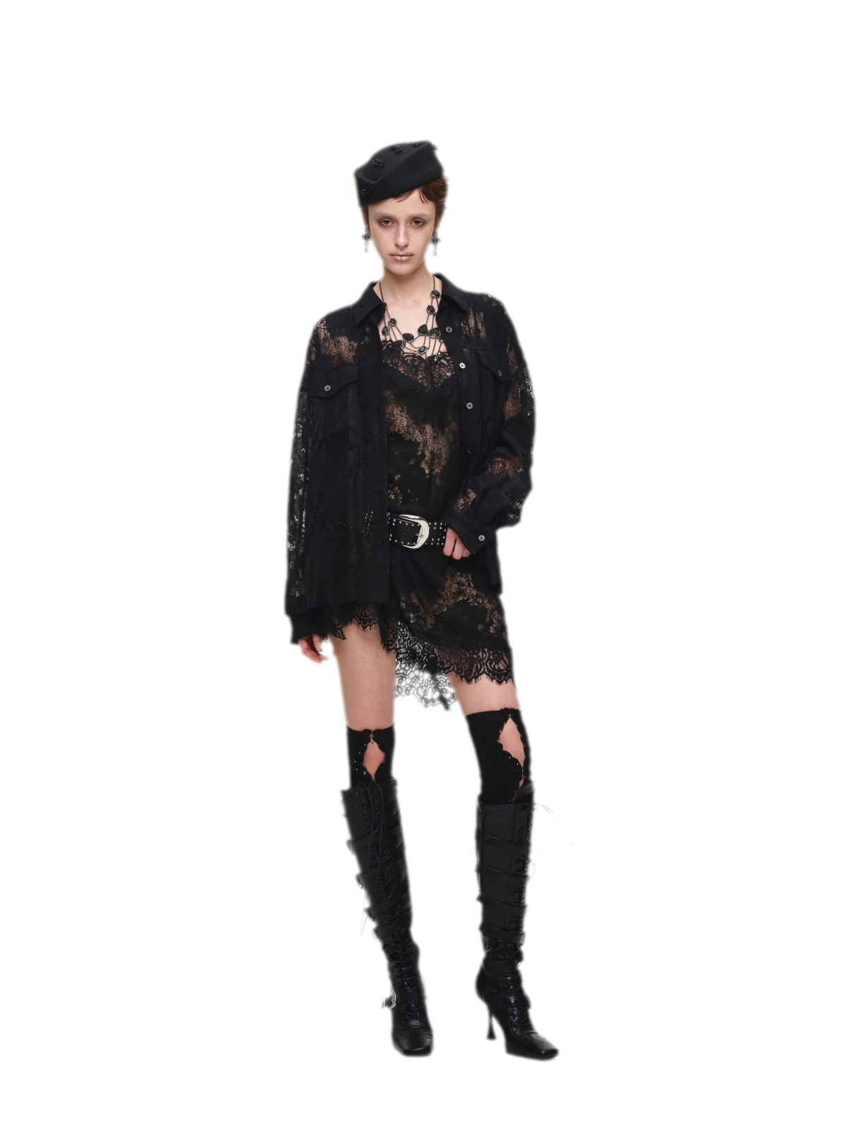 Lace Oversized Tie Shirt