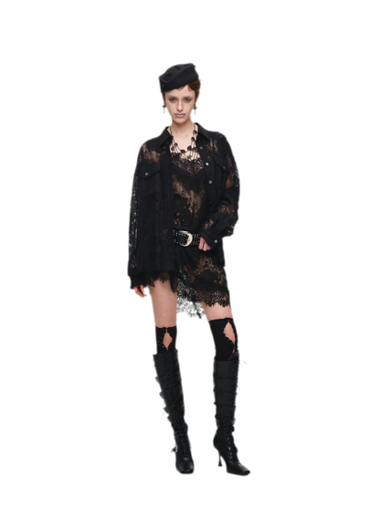 Lace Oversized Tie Shirt