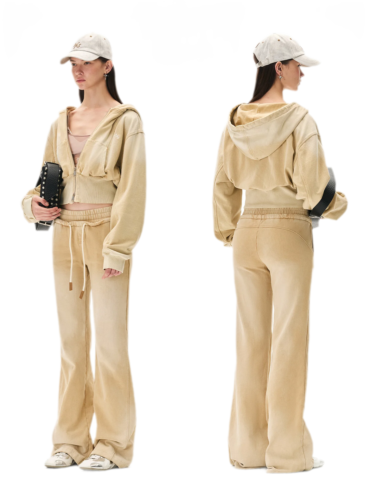 Sand-Washed Faded Straight-Leg Pants