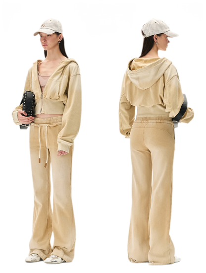 Sand-Washed Faded Straight-Leg Pants