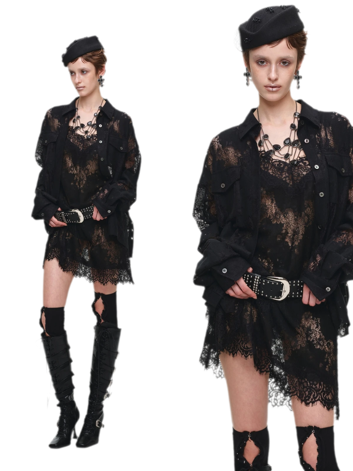 Lace Oversized Tie Shirt