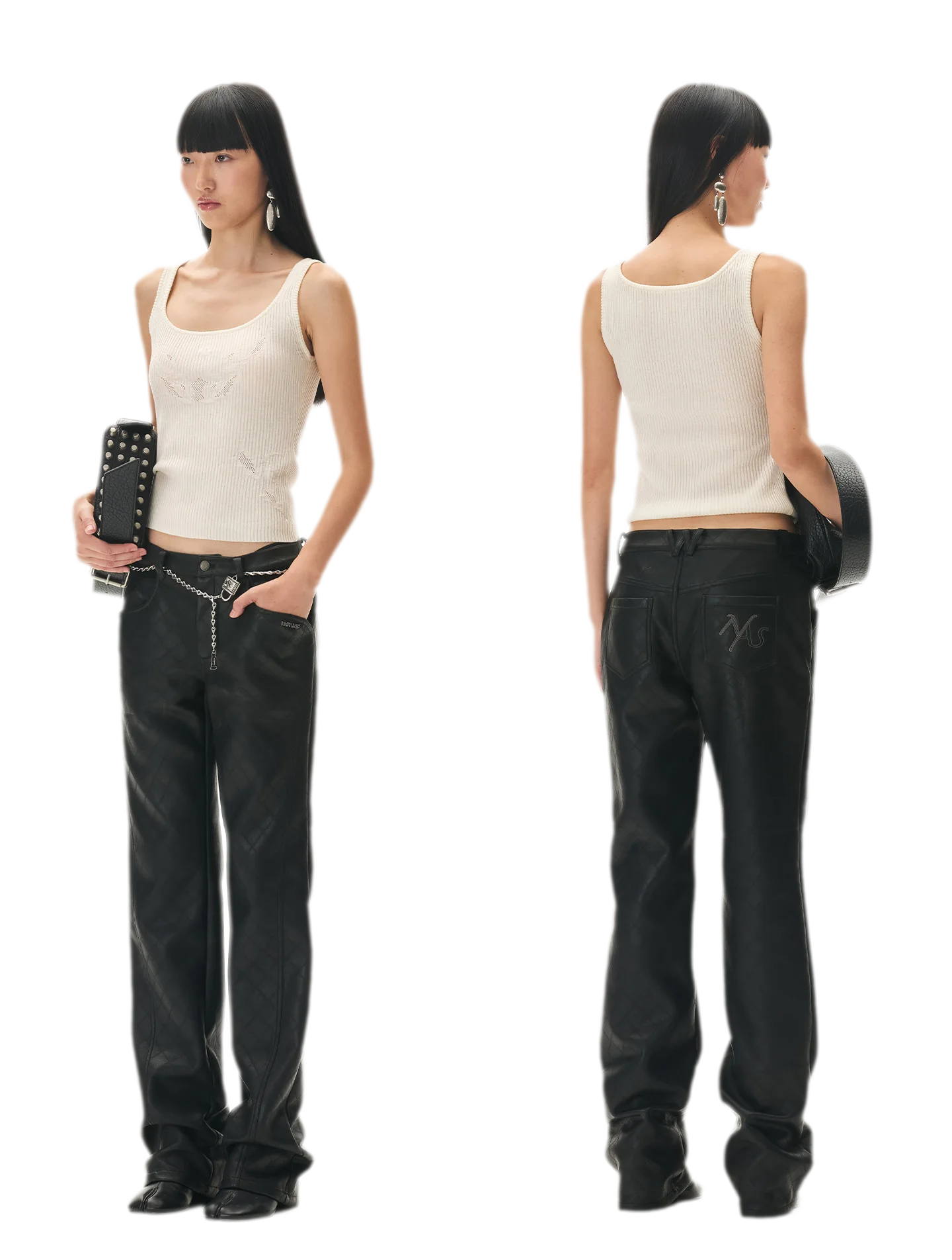 Diamond-Quilted Straight-Leg Pants