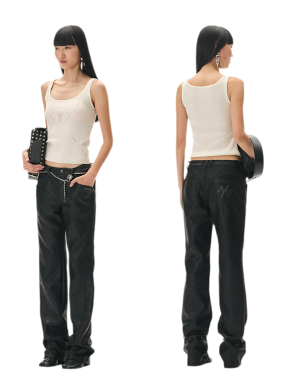 Diamond-Quilted Straight-Leg Pants