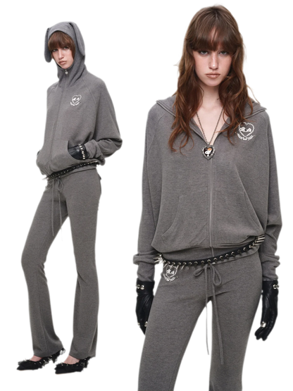 Brushed Knit Batwing Hoodie Set