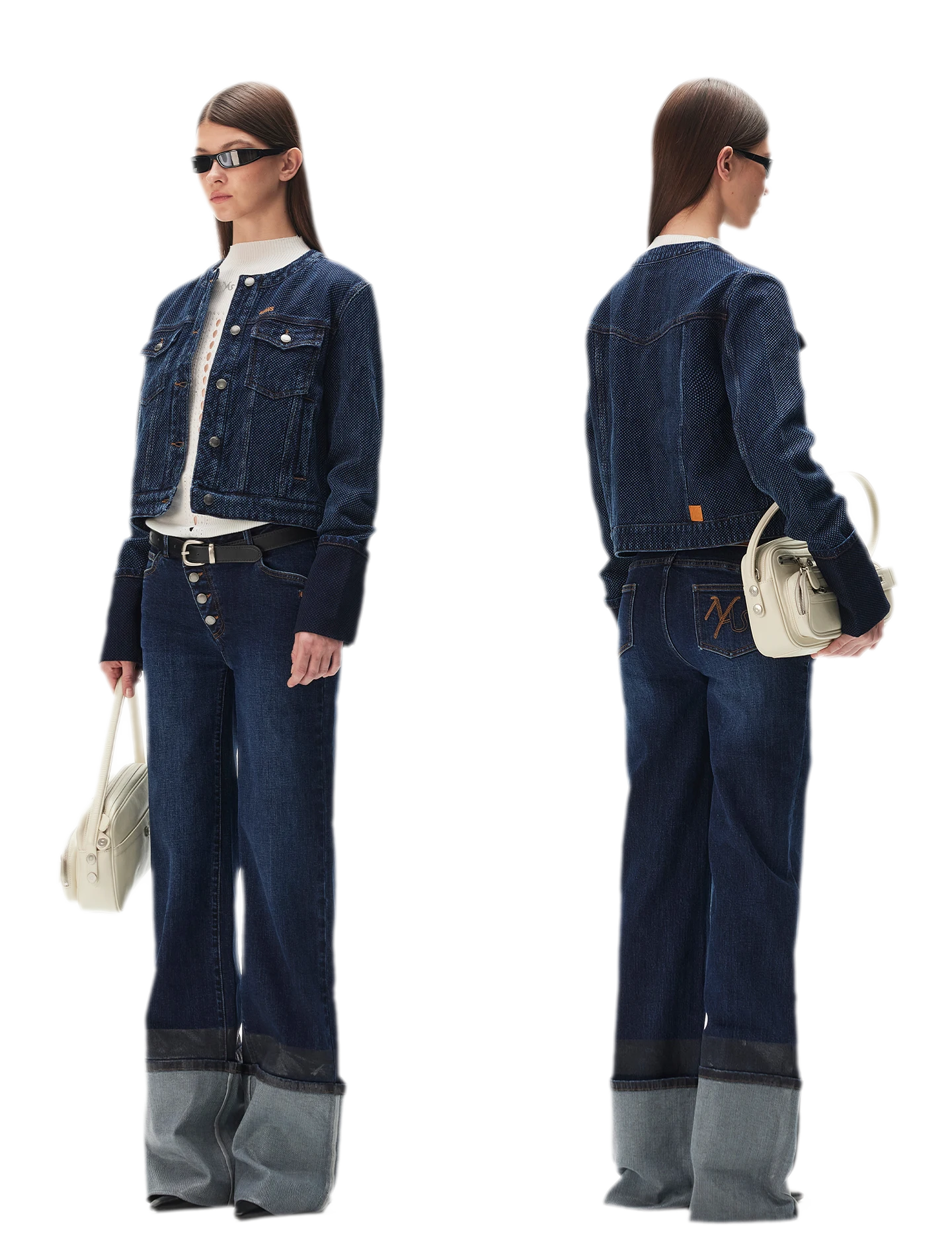 Textured Jacquard Cropped Denim Jacket