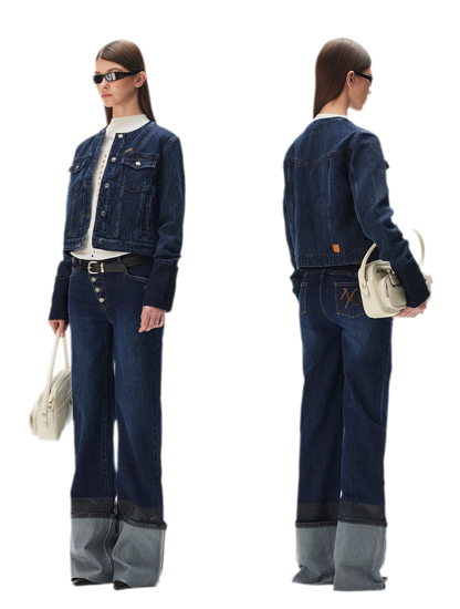 Textured Jacquard Cropped Denim Jacket