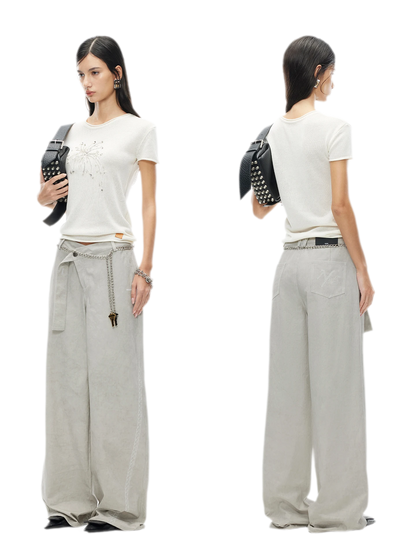 Wheat Ear Wide-Leg Casual Pants