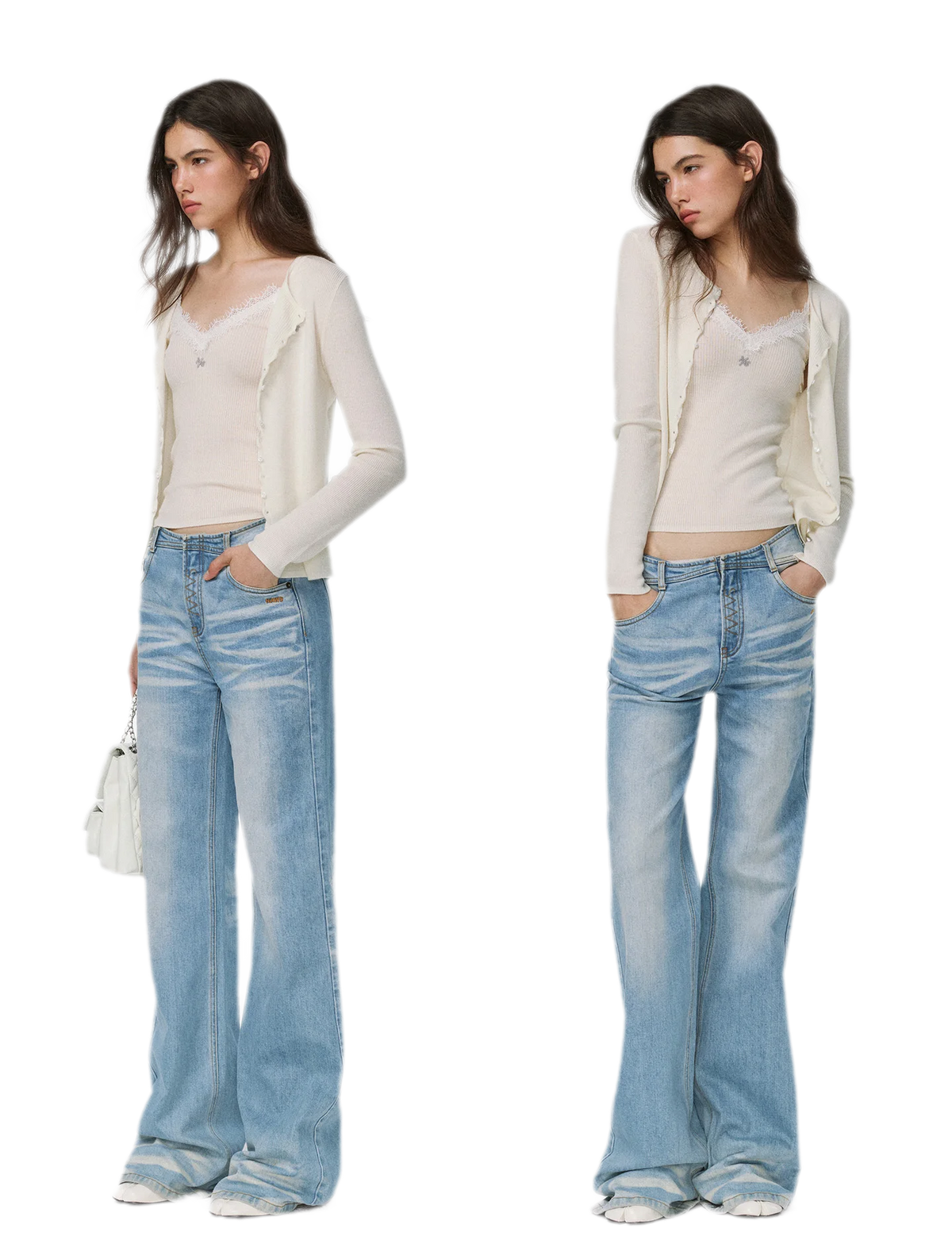 Feinstrick-Camisole aus Wolle mit Spitzenbesatz 100% Wolle