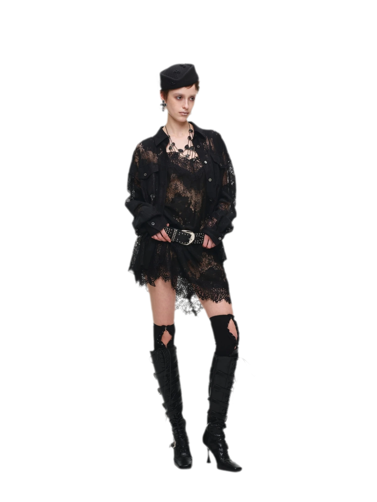 Lace Oversized Tie Shirt