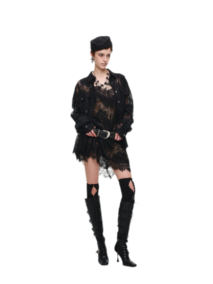Lace Oversized Tie Shirt