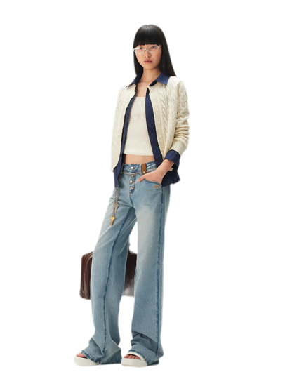 Cable Knit Faux-Layer Cardigan
