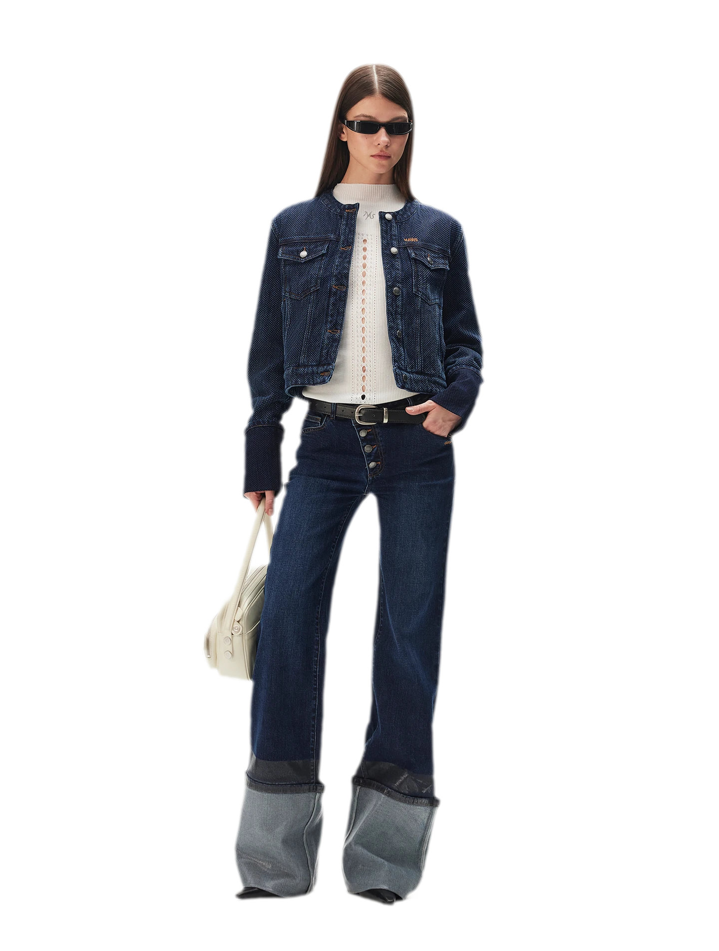 Textured Jacquard Cropped Denim Jacket