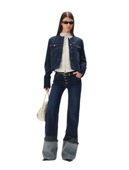 Textured Jacquard Cropped Denim Jacket