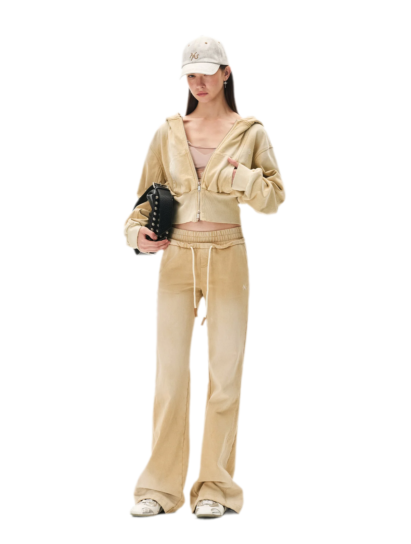 Sand-Washed Faded Straight-Leg Pants