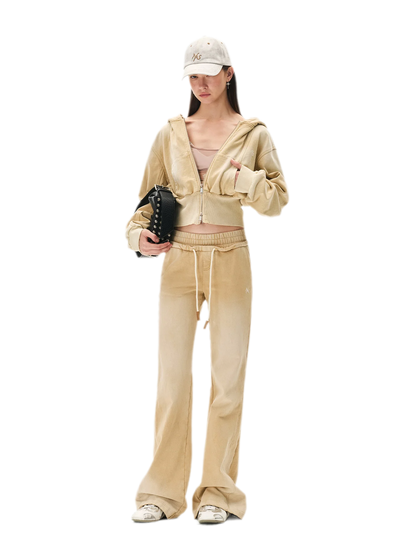 Sand-Washed Faded Straight-Leg Pants