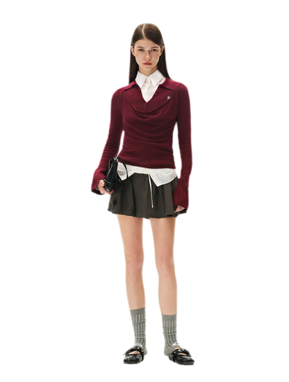 Cashmere Cowl-Neck Flared-Sleeve Knit Top