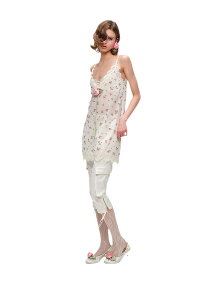 Deep V-Neck Lace Chiffon Satin Dress