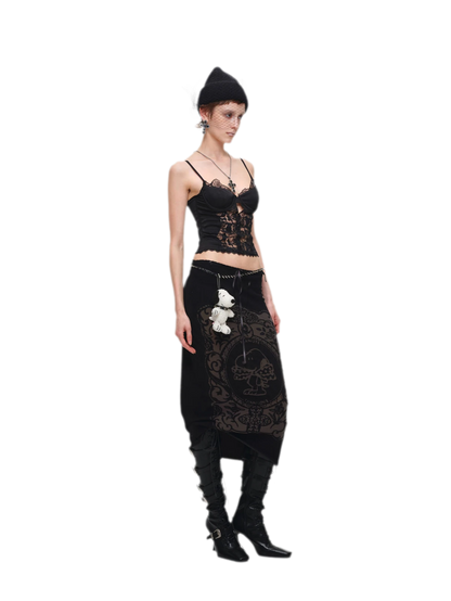 Burnout Graphic Midi Knit Skirt