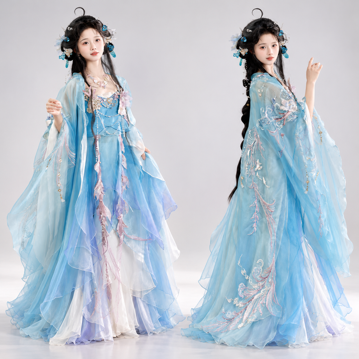 Doria Mermaid Song Embroidered Large-Sleeve