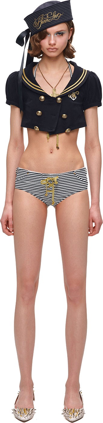 Striped Nautical Anchor Halter Bikini Set