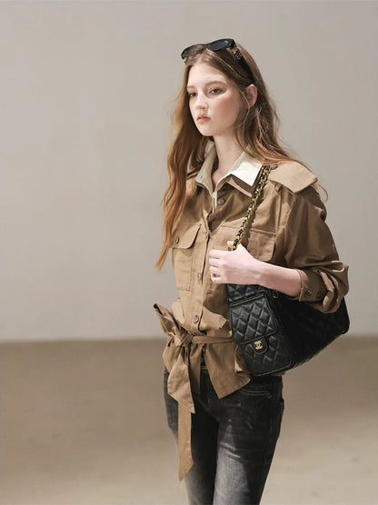 Cotton Linen Cinched Workwear Shirt